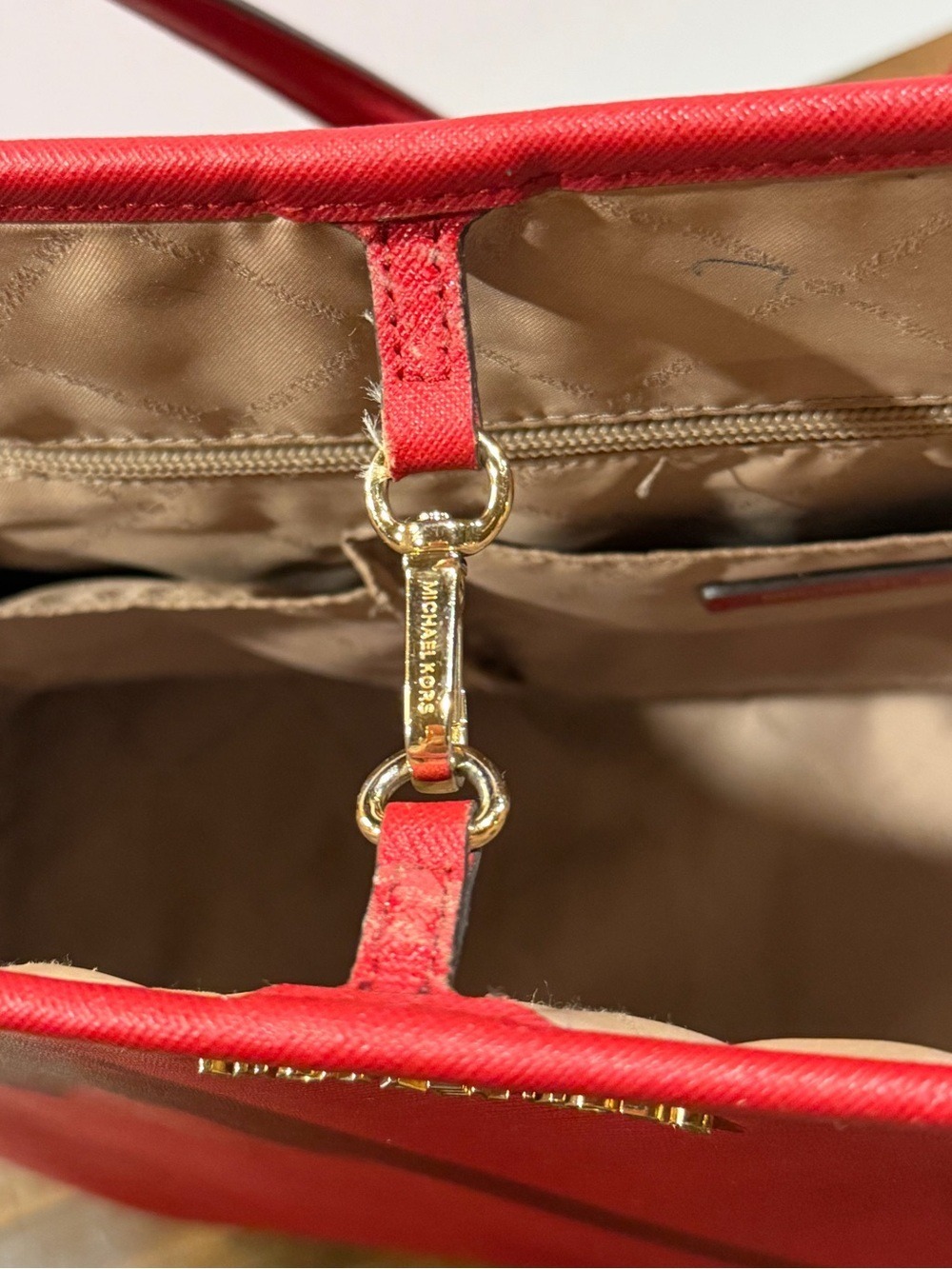 Michael Kors Red Saffiano Tote Bag - Picture 12 of 13